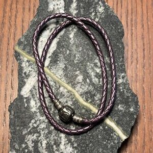 Authentic and Retired Pandora Moments Purple Double Woven Leather Bracelet 925
